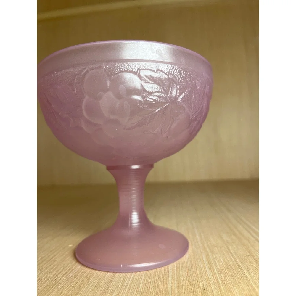 Vintage Luminarc France Frosted Pink Glass Fruit Embossed Dessert Sherbet Bowl